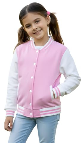 A2Z 4 Kids Baseball Contrast Jacket Varsity Style Coat - B.B Plain Jacket baby Pink-5-6