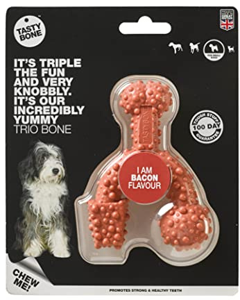 TastyBone TrioBone Nylon Dog Chew Toy for Small Dogs (Bacon) - Indestructible for Aggressive Chewers, Everlasting Flavour, Strong Healthy Teeth, Made in the UK