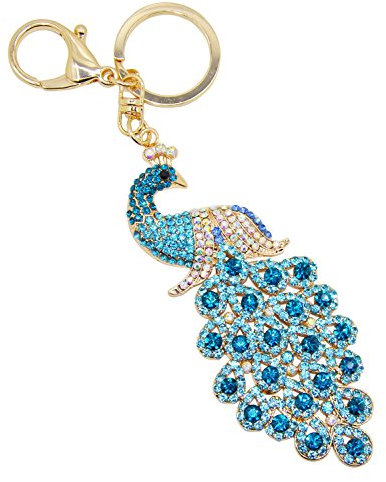 Cygoshop Chinese Peacock Metal Bling Kristalle Strass Keychain Schlüsselanhänger Keyfob Charm für Handtaschen