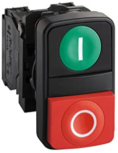 Schneider Electric XB5AL73415 Pulsador Diámetro 22, Dos Accionadores, Retorno de Resorte, IP66, IP69 K, Verde y Rojo