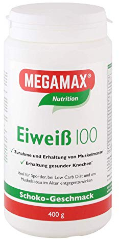 Megamax Eiweiss Schoko 400 g | Molkenprotein + Milcheiweiß Für Muskelaufbau ,Diaet | 2k-Eiweiss ideal zum Backen | hochwertiges Low Carb Eiweiß-Shake | aspartamfrei Protein-pulver mit Aminosäure