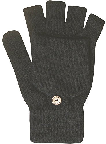 Damen gestrickte Thermo-Handschuhe, 2-in-1-Modell, Fingerlose Handschuhe und Fäustlinge. Gr. Einheitsgröße, schwarz
