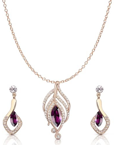 Crystalline Azuria Kristalle Simulierter Amethyst Schmuck-Set Halskette Anhänger 45 cm Ohrringe 18 kt Rosé Vergoldet für Damen