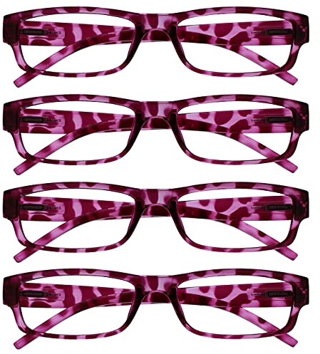 OPULIZE ACE Lesebrille für Damen und Herren - 4er-Pack - Schmaler Rechteckiger Rahmen - Komfort Federscharniere - Kratzfest - Rosa Schildpatt UVR +3.00