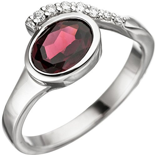 Ring Damenring mit Granat rot oval & Zirkonia weiß 925 Silber Fingerschmuck, Ringgröße:Innenumfang 52mm ~ Ø16.6mm