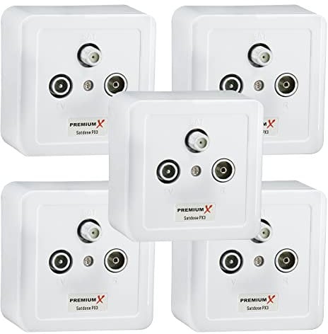 PremiumX 5x PX3 antenna socket, 3-way socket Antenna socket, single and spur line socket, surface-mounted, flush-mounted, SAT-TV-RADIO HD multimedia socket