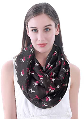 Lina & Lily Damen Loop Schal Schlauchschal mit Pferd Muster (Schwarz)