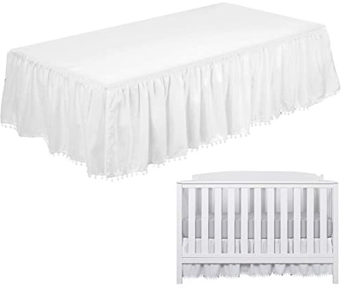 Jupe de Berceau,Mini Jupe de Berceau pour bébés garçons Filles - Jupe de Berceau en Microfibre avec Pompons pour amener bébé au Chaud et Confortable Chambre de bébé pour Dormir et rêver 28