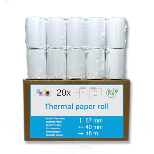 Lot de 20 - Bobine carte bancaire thermique 57 x 40 x 12 m -papier thermique pour CB 57 x 40 x 12 mm - Rouleaux machine carte (TPE)- marque UNIVERS GRAPHIQUE - TVA récupérable