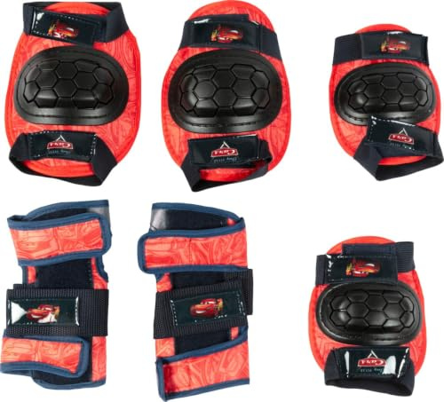 Tataway Kit Infantil Disney Cars con Coderas, Rodilleras y muñequeras para Deportes sobre Ruedas, patinetas y patinetes. Talla XS (3-6 años)