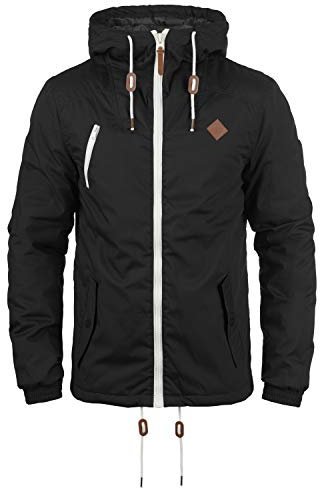 SOLID SDTilden Herren Übergangsjacke Herrenjacke Jacke mit Kapuze Kordelzug Reißverschluss Brusttasche Eingrifftaschen Regular fit, Größe:L, Farbe:Black (9000)