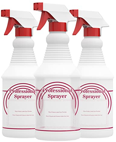 Houseables Spray Bottles, Empty Sprayer Bottle, Heavy Duty Cleaning Nozzle, 24oz, 3 Pack, Plastic, Industrial, Professional, Refillable, for Water, Alcohol, Bleach, Detailing, All-Purpose Cleaner