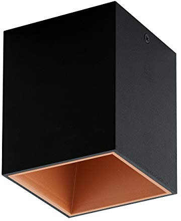 EGLO LED Deckenleuchte Polasso, Vintage Deckenlampe, Aufbaulampe aus Metall in Schwarz und Gold, 10x10 cm