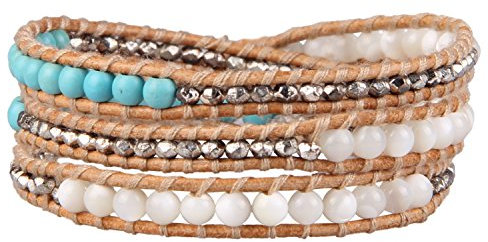 KELITCH Nuovi Bracciali Turchese Amore Perline D'Argento 3 Avvolgere Bracciale Donne Conchiglia Bracciali Di Perle