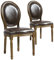 Louis XVI Set mit 2 Medaillon Stühlen, Golden Patiniertes Holz & Kunstleder Braun