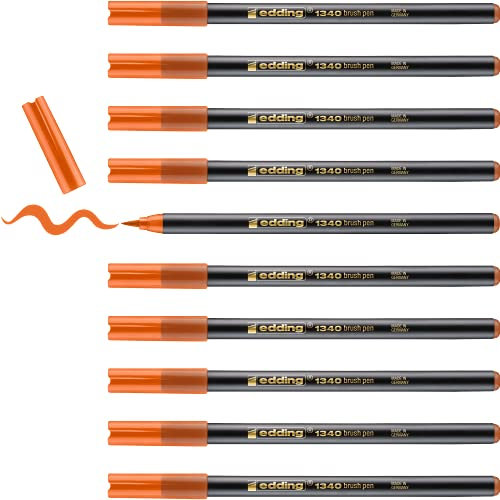 edding 1340 Pinselstift - orange - 10 Stifte - flexible Pinselspitze - Filzstift zum Malen, Schreiben und Zeichnen - Bullet Journals, Hand-Lettering, Mandalas, Kalligraphie