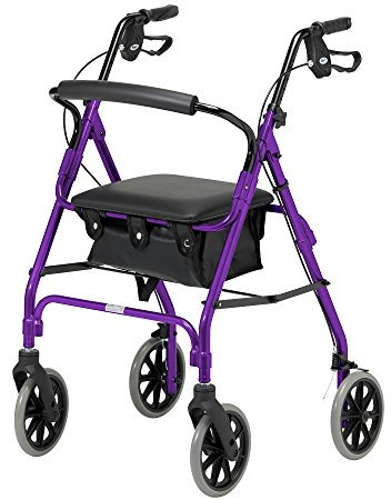 Days Leichter zusammenklappbarer Rollator mit vier Rädern, Gehhilfe mit gepolstertem Sitz, abschließbaren Bremsen und Tragetasche, eingeschränkte Mobilitätshilfe, für ältere oder behinderte Menschen, Lila, 106/Large