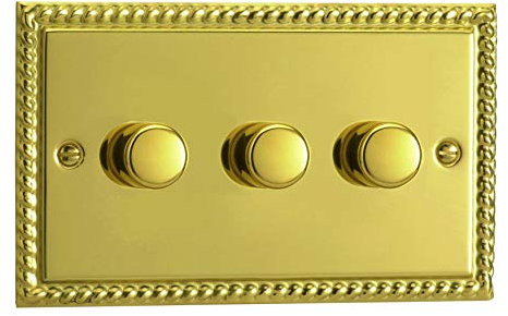 Varilight Georgian Brass, LED Dimmer Switch - V-Pro Series, 3 Gang (Double), 1 or 2 Way, 300 Watt (Trailing Edge)
