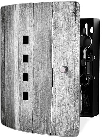 banjado Design Schlüsselkasten aus Edelstahl für 10 Schlüssel/Schlüsselbox zur Schlüsselaufbewahrung 24 x 21,5 x 7cm groß mit praktischem Magnetverschluss/Motiv Holz Monochrom