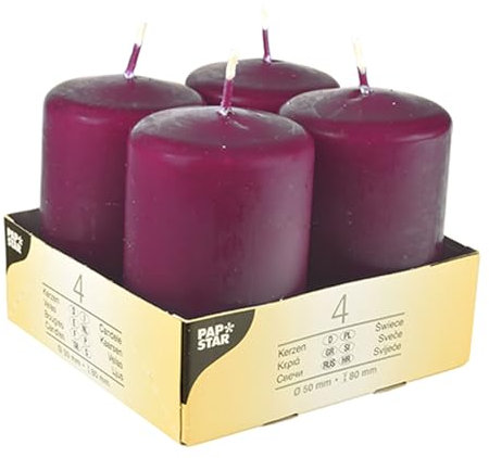 Papstar 10488 - 4 candele a colonna, Ø 50 mm, 80 mm, colore: Lilla