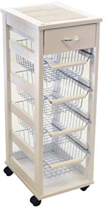 CARRELLO VESUVIO SALVASPAZIO CON RUOTE E PIANO IN MATTONELLE E CASSETTO (BIANCO)