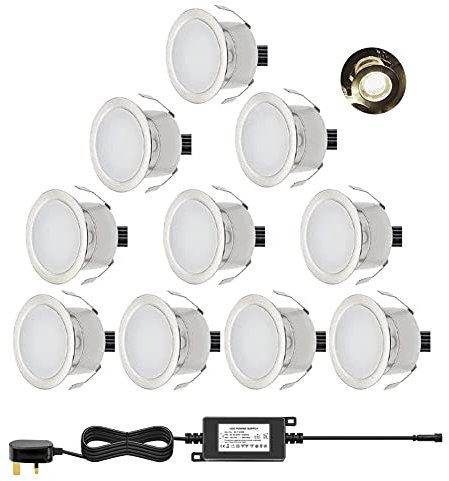 CHNXU Low Voltage Outdoor LED Decking Lights 30mm Recessed Garden Waterproof IP67 Deck Lighting Kits for Kitchen Plinths Bathroom, Patio, Yard (10 Pack, Warm White)