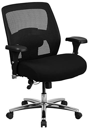 Flash Furniture Hercules Series Big & Tall Drehstuhl Büro- und Gaming-Stuhl, ergonomischer Netz-Bürostuhl mit gepolstertem Sitz und Ratschenrücken, Schwarz