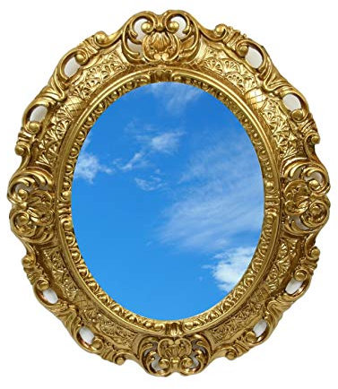 Ideacasa Specchio Ovale Dorato Oro Specchiera Stile Barocco Luigi XVI Finto Vintage cm 45x39