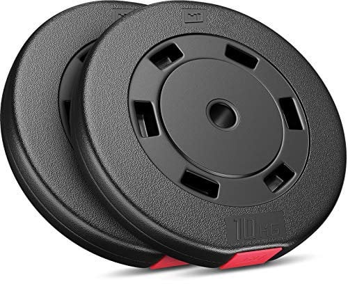 Hop-Sport Hantelscheiben Set 20 kg (2x10 kg) Kunststoff, Gewichtsplatten mit 31mm Lochdurchmesser, ideal für Standard 30mm Langhantelstangen, Robuste Gewichtsscheiben für Krafttraining