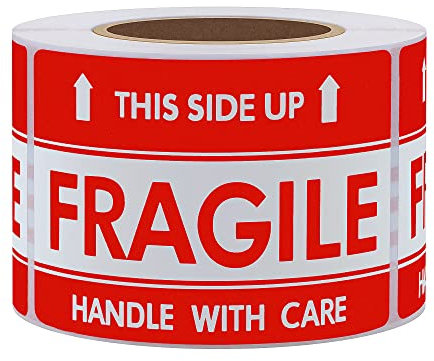 Hylabelest Aufkleber/Klebeetikett mit englischsprachigem Text „This Side Up – Fragile – Handle With Care“, 5,1 x 7,6 cm, 300 Aufkleber pro Rolle