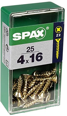 SPAX 0/1203/001/6,0/110/ /01 Caja 25 uds. Tornillo Madera Cab. Plana YELLOX 4,0x16mm, Set de 25 Piezas