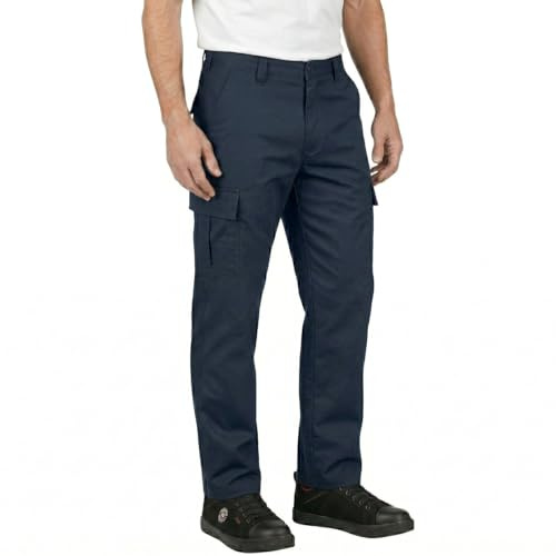 Lee Cooper Men's Cargo Trousers with Multi Pocket Easy Care Safety Workwear Pants Durable Heavy-Duty Work Trouser Regular Fit Button & Zip Closure Pant for Men Casual Wear (Navy, 40W / 33L)
