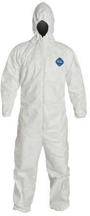 DuPont Tyvek TY127S Disposable Coverall with Respirator-Fit Hood and Elastic Cuff, White, Medium