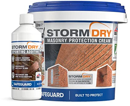 Stormdry Masonry Waterproofing Cream 5L + Stormdry Repointing Additive I - BBA Approved Brick Sealer - 25 Year Protection Against Penetrating Damp