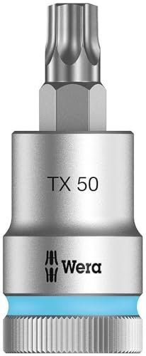 Wera 05003836001 8767 C HF TORX Embouts à douille TORX HF Zyklop à emmanchement 1/2 avec fonction de retenue, TX 50 x 60 mm, Argent/cyan