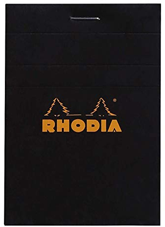 Rhodia Block mit 80 Blatt, schwarzer Einband, Format 7,4 x 10,5 cm, Lineatur 5 x 5, 80 g, 10 Stück