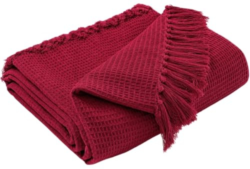 EHC Waffle Cotton Woven Arm Chair Sofa Single Throw 1 Seater Chair/Sofa/Bed 127 x 152 cm, Wine