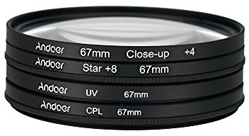 Andoer 67mm UV+CPL+Close-Up+4 +Star 8-Point Filtro Circolare Kit filtro Polarizzatore