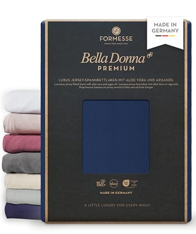 Bella Donna Premium feines Luxus-Jersey-Spannbettlaken: seidig&weich, glatt | FORMESSE Farbe Marine; 140x190-160x220cm, bis 30cm; 97% Baumwollzwirn, 3% Elastan; Aloe vera, Arganöl, merzerisiert