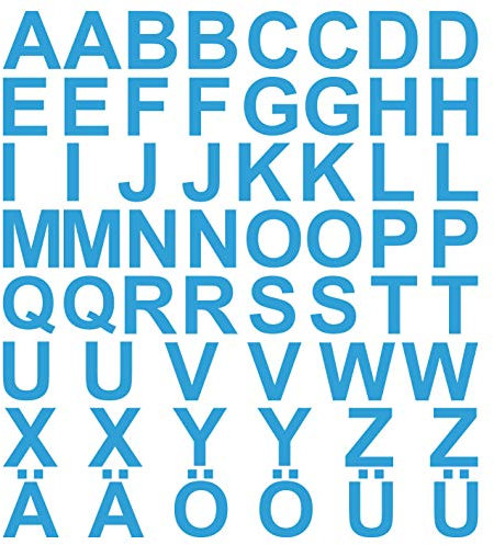 kleb-drauf® | 58 Buchstaben, Höhe je 5 cm | Hellblau - glänzend | Wandtattoo Wandaufkleber Wandsticker Aufkleber Sticker | Wohnzimmer Schlafzimmer Kinderzimmer Küche Bad | Deko Wände Glas Fenster Tür Fliese
