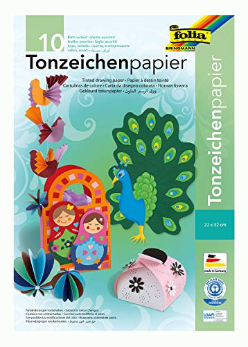 folia 550 - Mappe mit farbig sortiertem Tonzeichenpapier, 10 Blatt, 130 g/qm, ca. 22 x 32 cm, ideale Grundlage für vielfältige Bastelarbeiten wie Fensterbilder, Scrapbooking, Kartengestaltung
