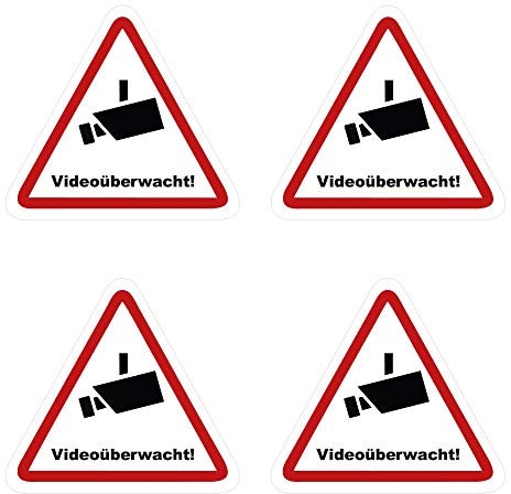Kleberio® 4 selbstklebende Aufkleber Videoüberwachung - Achtung Videoüberwachung - 10 x 9cm Hinweisschild Warnschild Kameraüberwachung Alarmanlage alarmgesichert Privatgrundstück Zutritt verboten