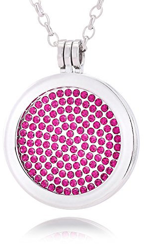 Morella Damen Halskette 70 cm Edelstahl und Anhänger mit Coin Glitzersteine pink 33 mm im Schmuckbeutel