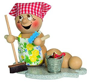 Drechslerei Kuhnert Rauchmann/Räucherfigur - Rauchwurm aus Holz - Rudi & ROSI - Motiv: Putz-ROSI - Höhe: ca. 14cm - Made in Germany