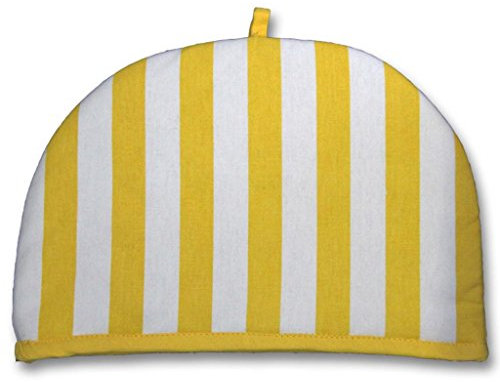 HOMESCAPES Couvre-théière Jaunes à Rayures Cosy Cache-théière 100% Coton