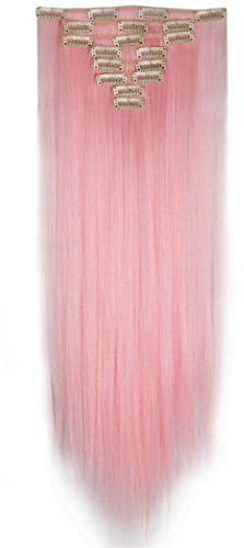 S-noilite Clip In Extensions Haarverlängerung Glatt 8 Teiliges SET 18 Clips 8Pcs Voller Kopf Wie Echthaar 66cm Hell-Pink