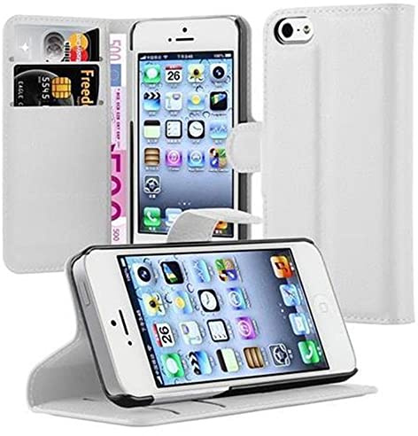 Cadorabo Hülle kompatibel mit Apple iPhone 5 / 5S / SE 2016 Handyhülle aus Kunst Leder Flip Klappbare Magnetische [Standfunktion] [Kartenfächern] Cover Hülle für iPhone 5 / 5S / SE 2016 Tasche in Weiß