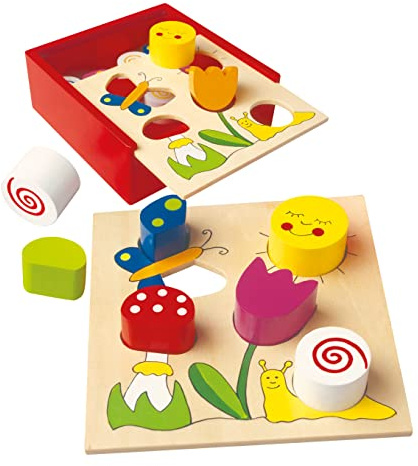 Bino Bella Florina Holzspielzeug, Steckspiel ab 3 Jahren, Lernspielzeug (2in1 Formen- & Geschicklichkeitsspielzeug, Sortierbox zur Förderung kindlicher Fähigkeiten, Maße ca. 16x16x6 cm), Mehrfarbig