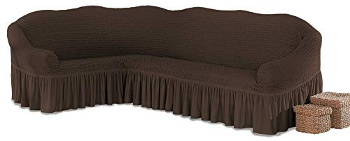 My Palace Beatrice elastischer Ecksofabezug mit Anti-rutsch Schaumstoffankern L-Form Sofahusse Eckcouch Cover Sofa Überwurf Spannbezug, Braun