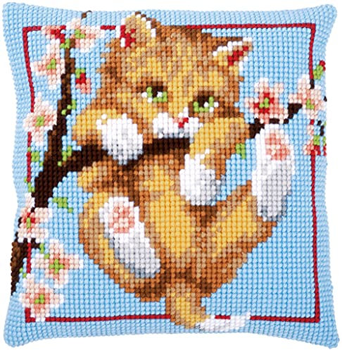 Vervaco Kreuzstich Stickpackungen Kissen Stickerei Set Anfänger Vorgedruckt Am Zweig hängend DIY Set Kreativ Set Für Erwachsene Dekoratives Kissen ca. 40 x 40 cm Bastelset Handwerker Haus Dekoration